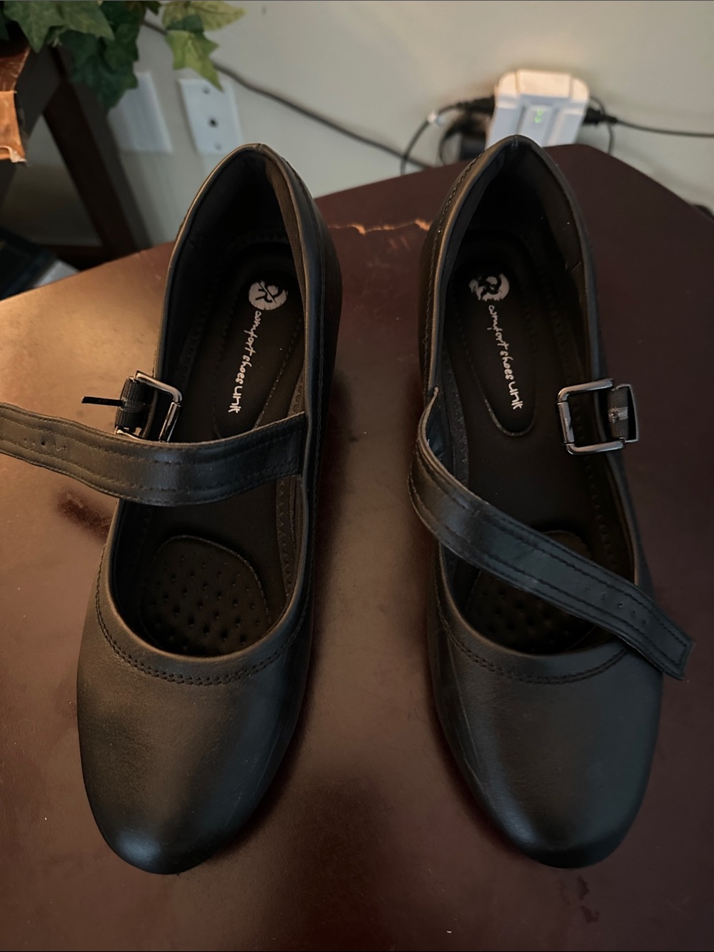 Classic Comfort Fit Black Mary Jane Flats with Adjustable Strap
